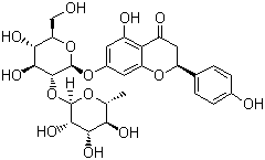 Naringin, 7-(2-O-(6-deoxy-alpha-L-mannopyranosyl)-beta-D-glucopyranosyloxy)-2,3-dihydro-4',5,7-trihydroxyflavone, 7-[[2-O-(6-Deoxy-alpha-L-mannopyranosyl)-beta-D-glucopyranosyl]oxy]-5-hydroxy-2(S)-(4-hydroxyphenyl)-4H-1-benzopyran-4-one CAS #: 10236-47-2